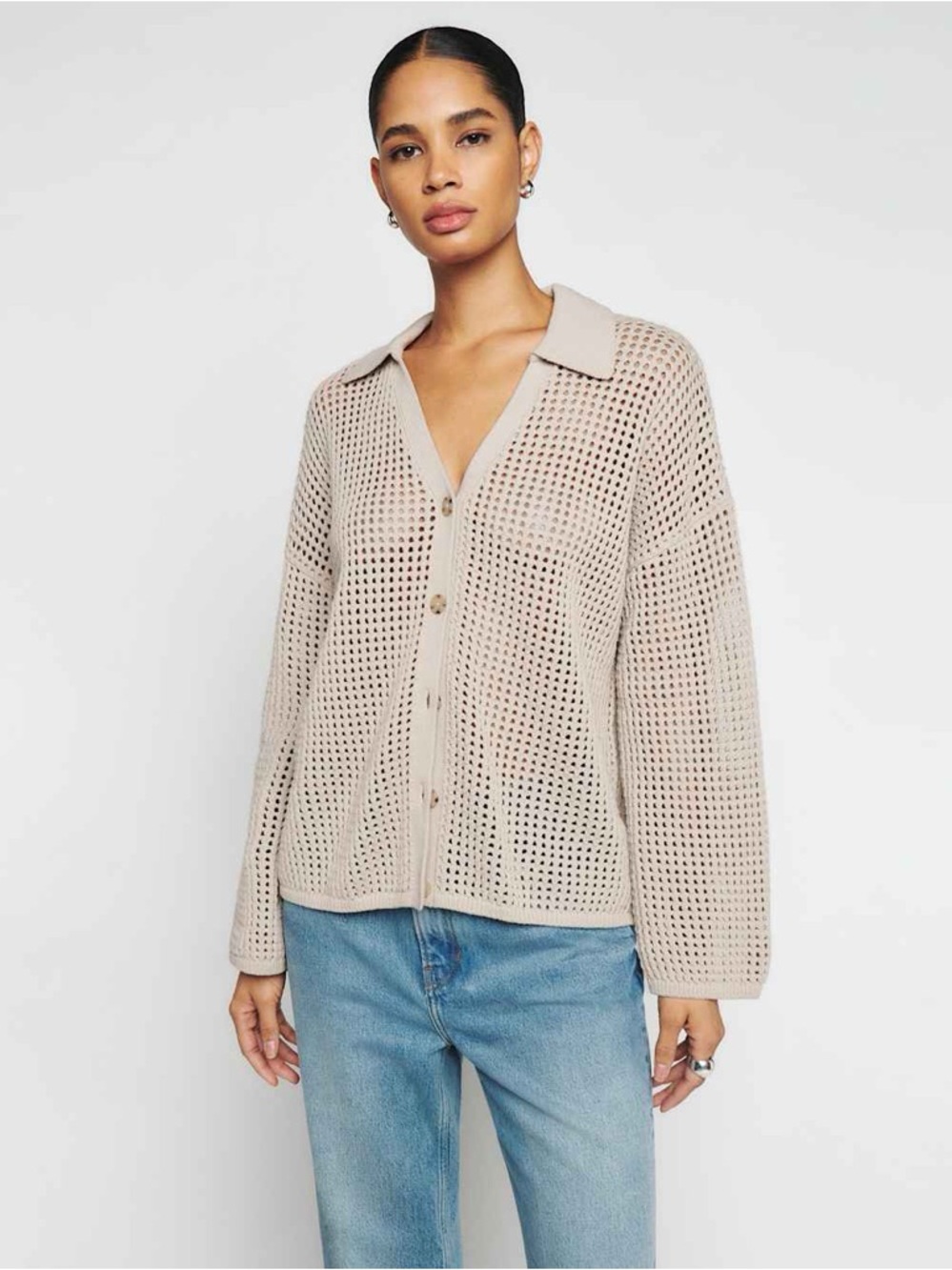 Reformation Milo Cotton Open Knit Cardigan